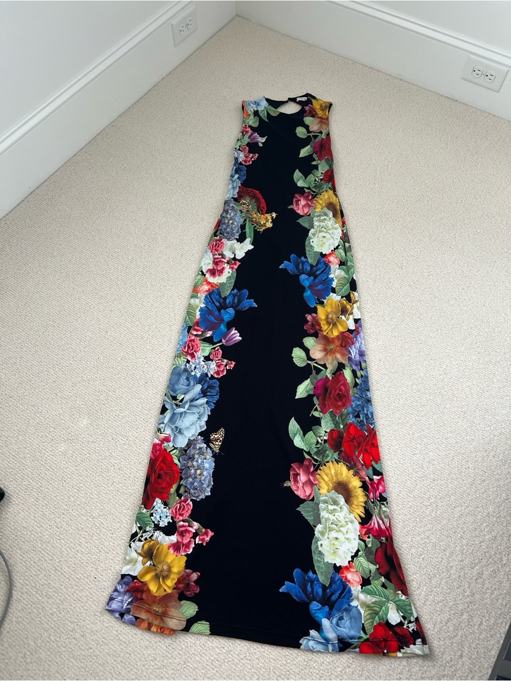 Alice + Olivia Black Maxi Dress with Multicolor Floral Border